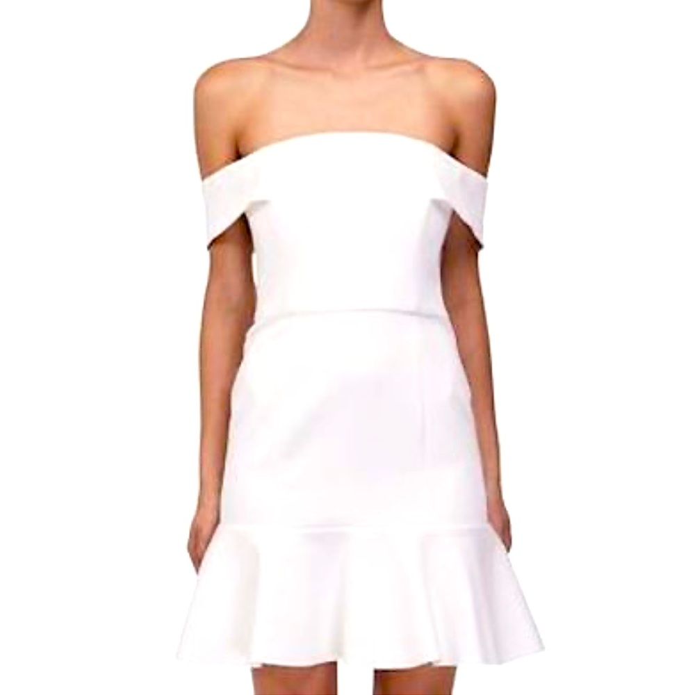 N/Nicholas ~ Designer Off the Shoulder Ponti Mini Dress in White - Picture 1 of 3